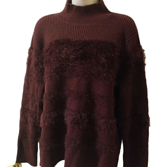 Calvin Klein fuzzy ribbed purple eyelash stripe sweater size M - Picture 2 of 4